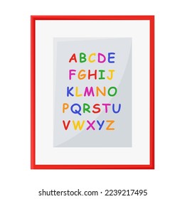 Classroom educational school poster with English alphabet vector illustration. Furniture for study room in kindergarten or elementary school on white background