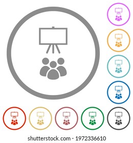 Classroom flat color icons in round outlines on white background