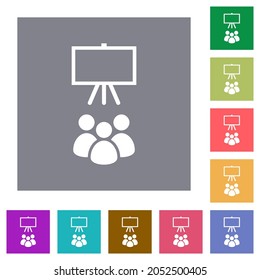 Classroom flat icons on simple color square backgrounds