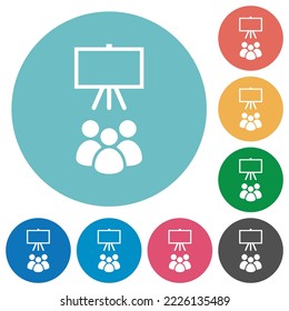 Classroom flat white icons on round color backgrounds