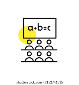 Classroom full of students attending a maths lecture. Pixel perfect, editable stroke line art icon