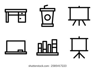 Classroom Furniture and Tools icon set