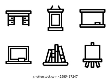 Classroom Furniture and Tools icon set