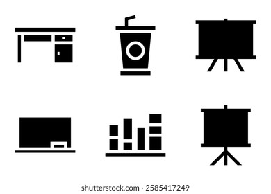 Classroom Furniture and Tools icon set