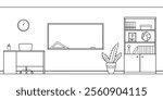 Classroom graphic black white interior sketch illustration vector 