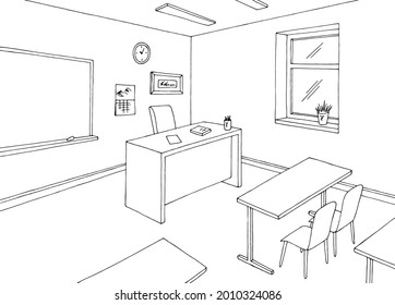 Gráfica de salón de clases negro blanco en blanco en el marco de la ilustración vector 