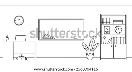 Classroom graphic black white interior sketch illustration vector 
