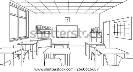 Classroom graphic black white interior sketch illustration vector 