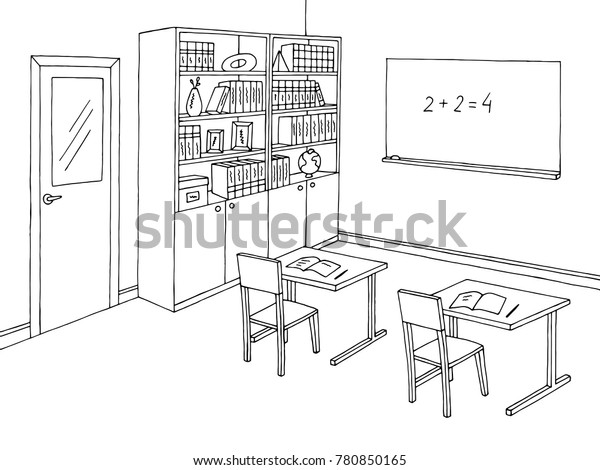 Classroom Graphic Black White Interior Sketch Stock Vector (Royalty