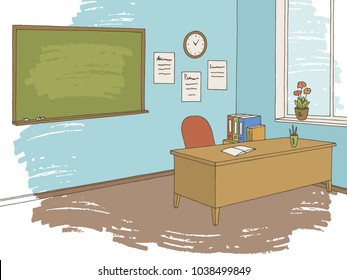 Classroom Graphic Color Interior Sketch Illustration Vector