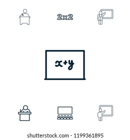Classroom icon. collection of 7 classroom outline icons such as teacher, blackboard. editable classroom icons for web and mobile.