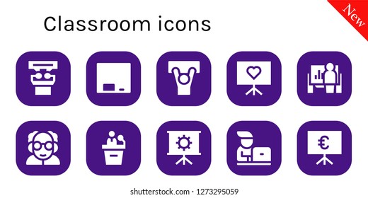  classroom icon set. 10 filled classroom icons. Simple modern icons about  - Presentation, Blackboard, Demonstration, Professor, Student