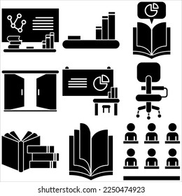 Classroom icon set glyph style part one