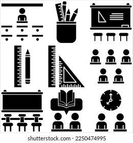 Classroom icon set glyph style part two