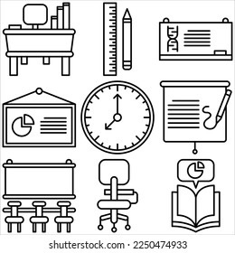Classroom icon set outline style part four