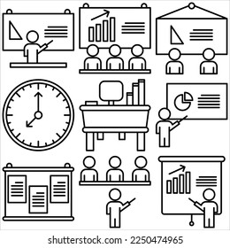 Classroom icon set outline style part three