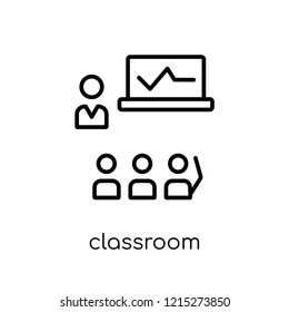Classroom icon. Trendy modern flat linear vector Classroom icon on white background from thin line E-learning and education collection, editable outline stroke vector illustration