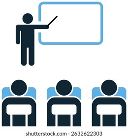 Classroom icon vector for educational environment, teaching, and school scene. Ideal for learning graphics, teaching visuals, and academic layout design.