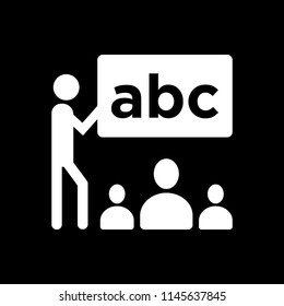 Classroom icon vector - Teacher and learner, classroom, presentation, education symbol - vector white