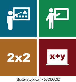 Classroom icons set. set of 4 classroom filled icons such as teacher, blackboard