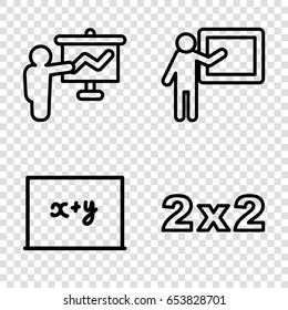 Classroom icons set. set of 4 classroom outline icons such as teacher, blackboard