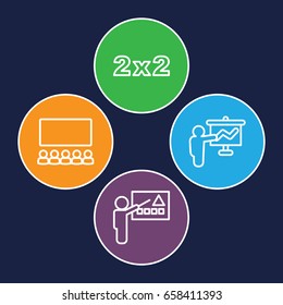 Classroom icons set. set of 4 classroom outline icons such as blackboard, teacher