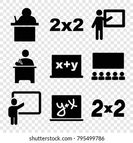 Classroom icons. set of 9 editable filled classroom icons such as teacher, blackboard, blackboard x+y