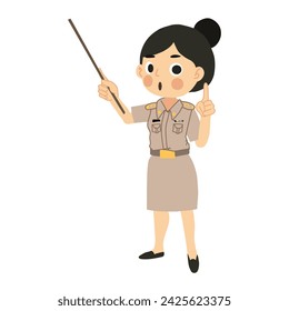 Classroom Instruction concept. Thai Female Teacher in Classroom with Pointing Stick