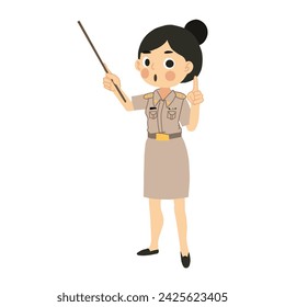 Classroom Instruction concept. Thai Female Teacher in Classroom with Pointing Stick