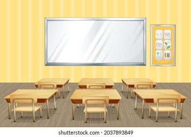 Classroom interior design with furniture and decoration illustration