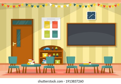 Classroom Interior Education Elementary Kindergarten Children School Illustration