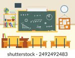 Classroom interior, classroom with teacher