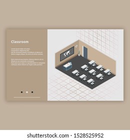 Classroom. Isometric interior building with 3d images. Isometric illustration design for interiors, buildings, room and more.

