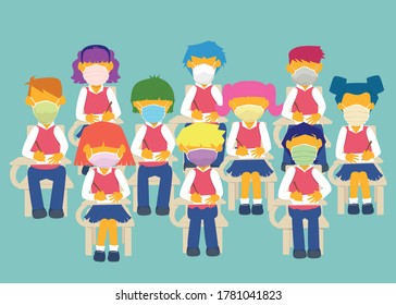 Classroom with kids.  Student learn on lessons indoor. back to school.