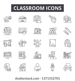 Classroom line icons, signs set, vector. Classroom outline concept, illustration: classroom,teacher,education,school,training,pictogram