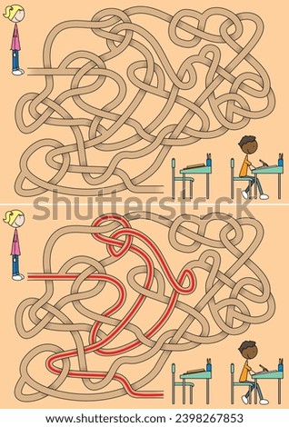 Classroom maze for kids with a solution