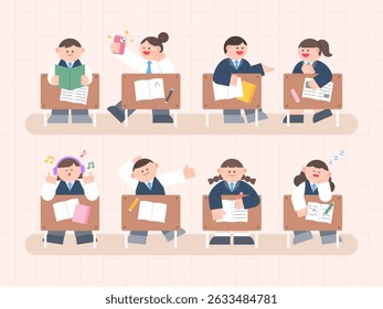 Classroom moment with students in uniform.