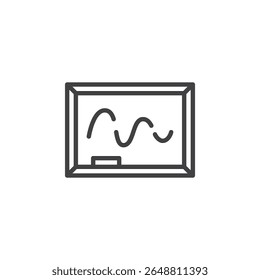 Ícone da linha Monitor da sala de aula. Ícone de contorno vetor de um monitor de computador mostrando um gráfico ou gráfico. Este símbolo de ícone é para e-learning e visualização de dados.