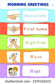 Classroom Morning Greetings, Hug, Hand Shake, First Bump, Wave, High Five, Hello