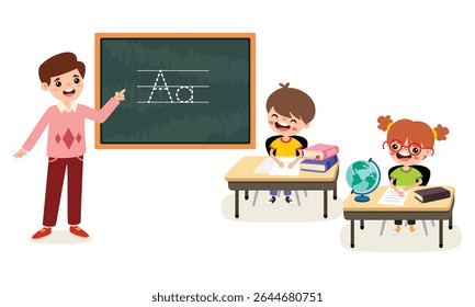 Cena em sala de aula com personagens de desenhos animados