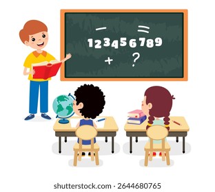 Szene im Klassenzimmer mit Zeichentrickfiguren