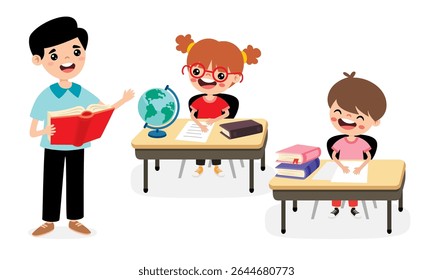 Cena em sala de aula com personagens de desenhos animados