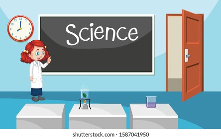 Classroom scene with science student inside illustration