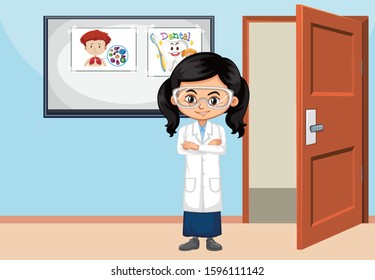 Classroom scene with science student inside illustration