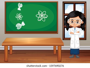 Classroom scene with science student inside illustration