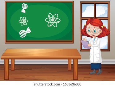 Classroom scene with science student inside illustration
