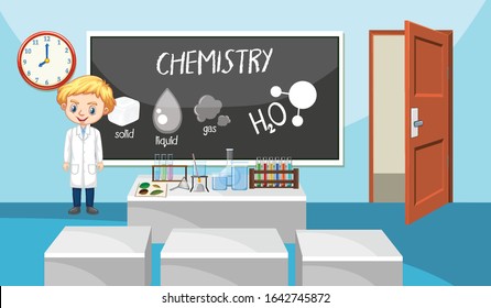 Classroom scene with science teacher standing  illustration