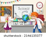 Classroom scene with scientist doing experiment illustration