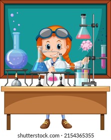 Classroom scene with scientist doing experiment illustration