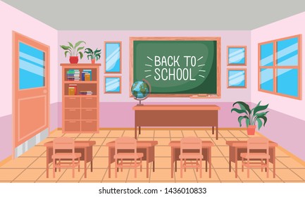 classroom school with chalkboard scene